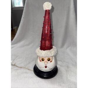 Vintage CRACKER BARREL Google Eyes SANTA CLAUS Spaghetti Trimmed Cone Hat LAMP